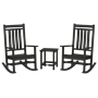 POLYWOOD Estate 3-Piece Rocking Chair Set with Long Island Side Table-Black
