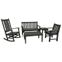 POLYWOOD Vineyard 5-Piece Bench and Rocking Chair Set-Black