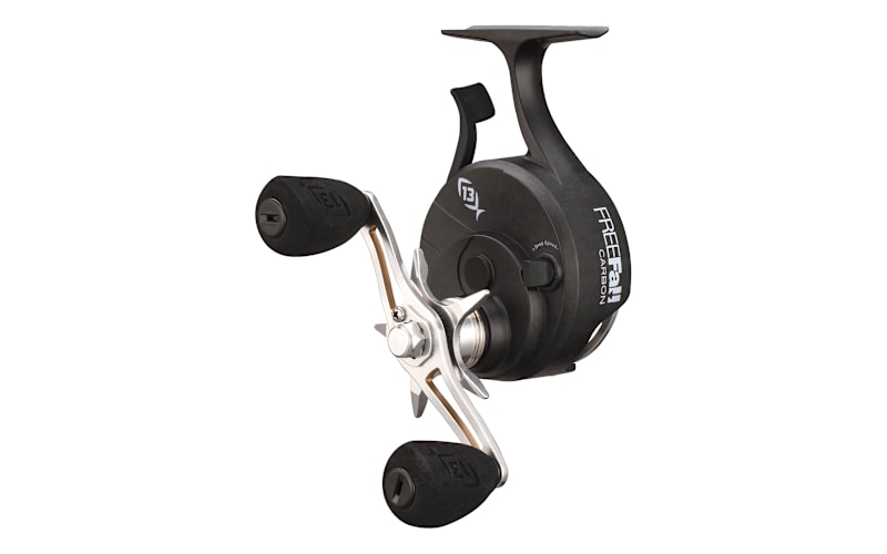 13 fishing freefall ghost ice reel - XL - Inline Fishing - 3.3:1 Ratio - 9.9lbs Drag - Magnetic Drop Adjust - Left Hand Retrieve and get instant hookups by releasing the trigger in the target zone Inline Ice Best Freefall Ice