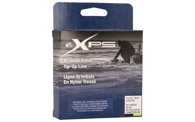 braided ice fishing line for tip ups Sufix Performance Tip-Up Braid: 15 lb.; Black; 50 yds providing exceptional abrasion resistance Bass Pro Shops XPS Metered