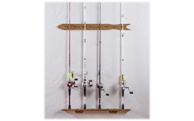 Bass Pro Shops FISHING ROD Vertical WALL Rack Oak WOOD Finish HOLDS 6 RODS  