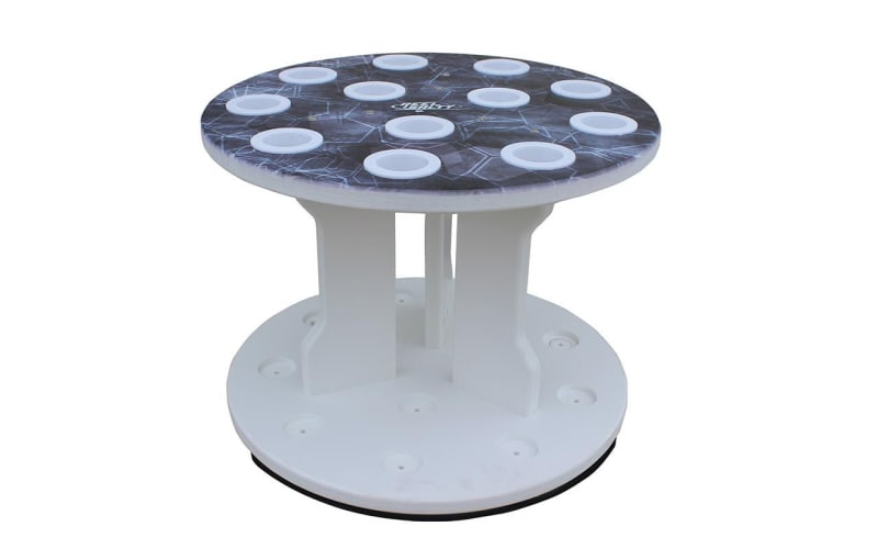 circular fishing rod holder KastKing V16 Revolution Floor Rack complemented by a built 7/8-Inch Round Rail Rod Holder