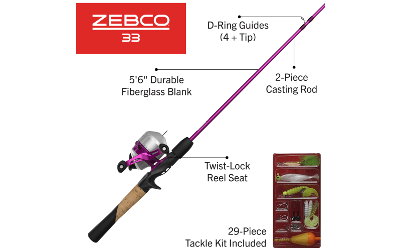 New Pink Lady Zebco 33 Model 33 Spincast Reel Bite Alert spooled 10 Lb test  Line