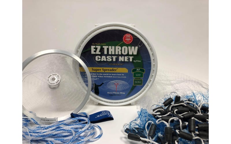 Fitec EZThrow 1000 Super Spreader Cast Net 4' x 3/8 Mesh, Clear,1 lb Wts