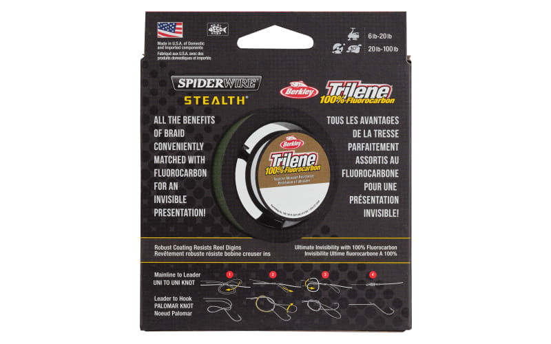 SpiderWire Stealth Braid Fishing Line and Berkley Trilene 100% Fluorocarbon  Fishing Leader Dual Spools : : Sports, Fitness & Outdoors