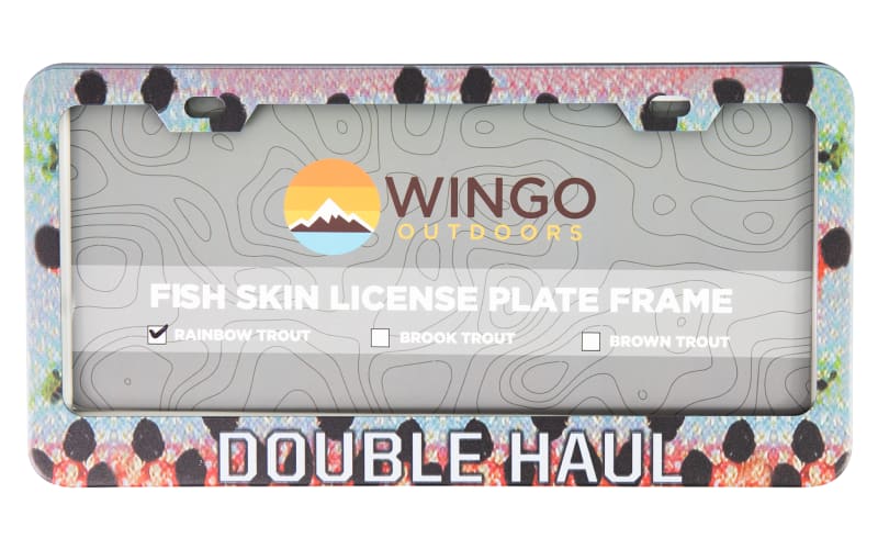 Anglers Rainbow Trout Fly Fishing Car License Plate Frame - Chrome
