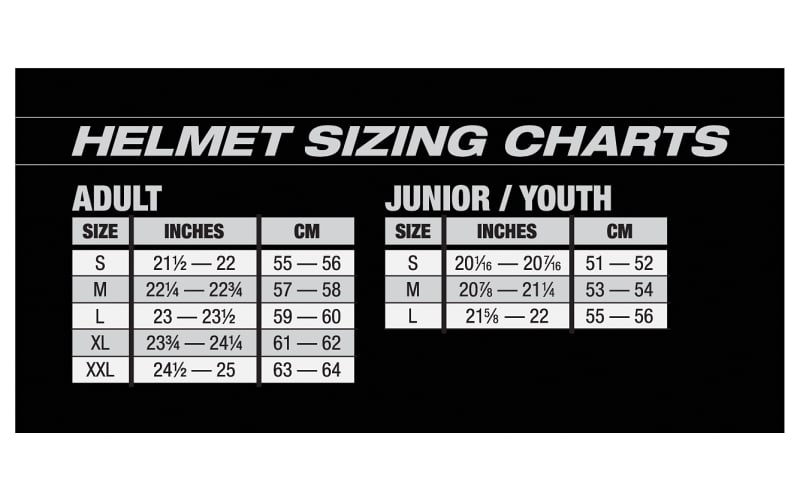 Youth mx hotsell helmet size chart