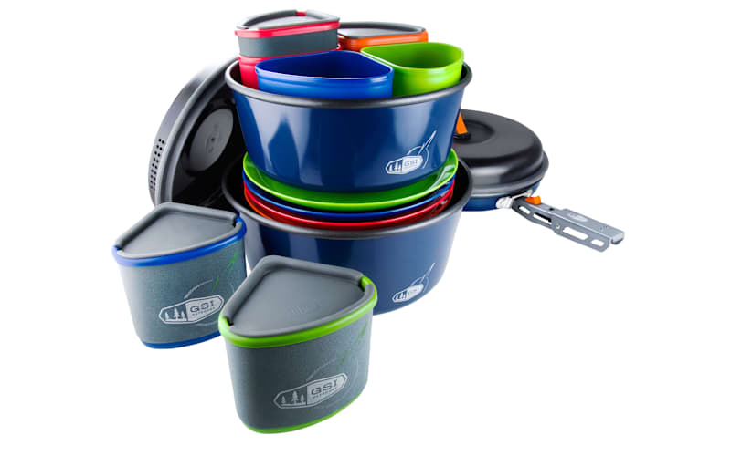 GSI Outdoors Bugaboo Camper Advanced Set Di Pentole Da Campeggio Per 4 Persone. Include Pentole 3L E 2L, Padella 22,9 Cm E Stoviglie. Rivestimento Antiaderente In Ceramica. - 2