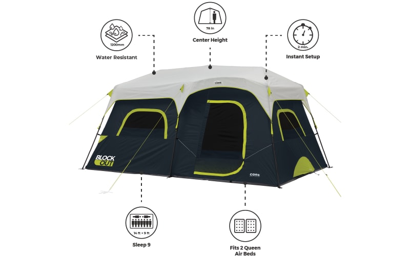 Core Equipment 9-Person Instant Cabin Blockout Tent