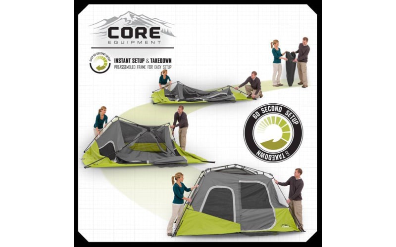 CORE 4 Person & 6 Person Straight Wall Cabin Tents | Included Tent Gear  Loft Organizer for Camping Accessories | Portable Stand Up Tent with Carry  Bag