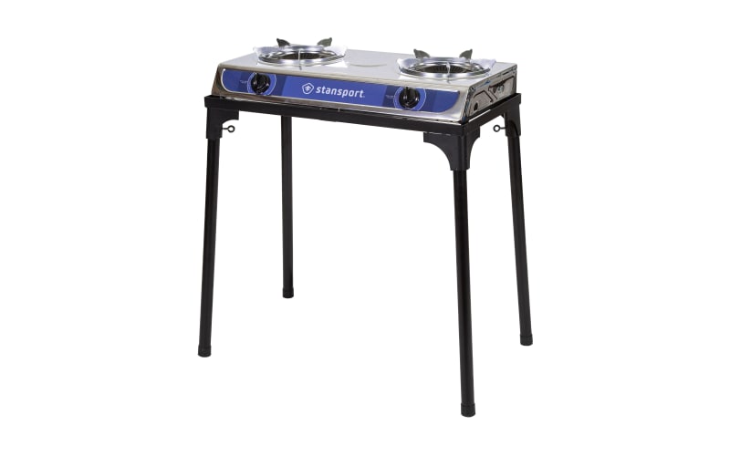 Stansport stainless steel 2 burner stove with stand clearance