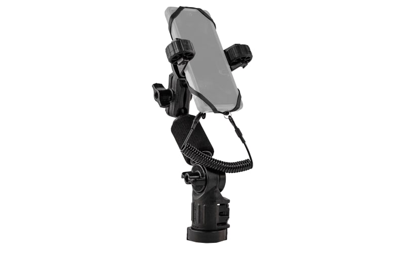 phone holder for fishing rod YETI LoadOut Bucket molded polymers and assembled with stainless steel hardware YakAttack RotoGrip Phone Holder Pro