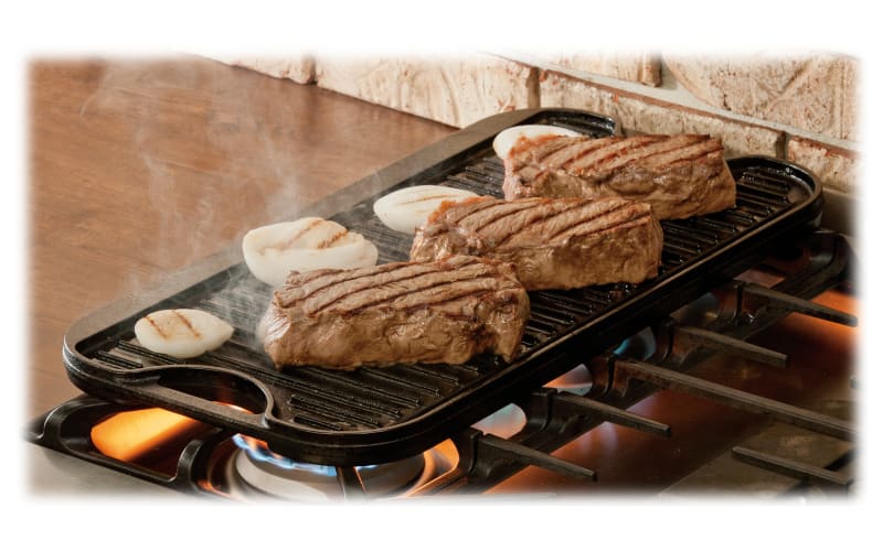 Lodge LPG13 20 x 10 1/2 Pre-Seasoned Reversible Cast Iron Griddle and  Grill Pan with Handles