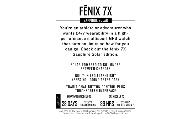 Garmin fenix 7X Solar/Sapphire Solar Multisport GPS Smartwatch w/ LED  Flashlight