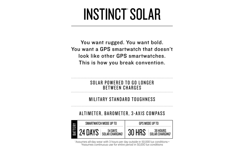 Garmin Instinct® Solar  Outdoor Solar Powered Smartwatch