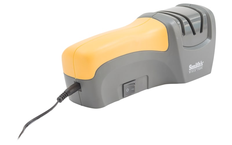 Smith’s 50005 Edge Pro Compact Electric Knife Sharpener - Yellow & Grey -  Straight Edge 2 Stage Sharpener - Electric & Manual Sharpening - Blade  Guide