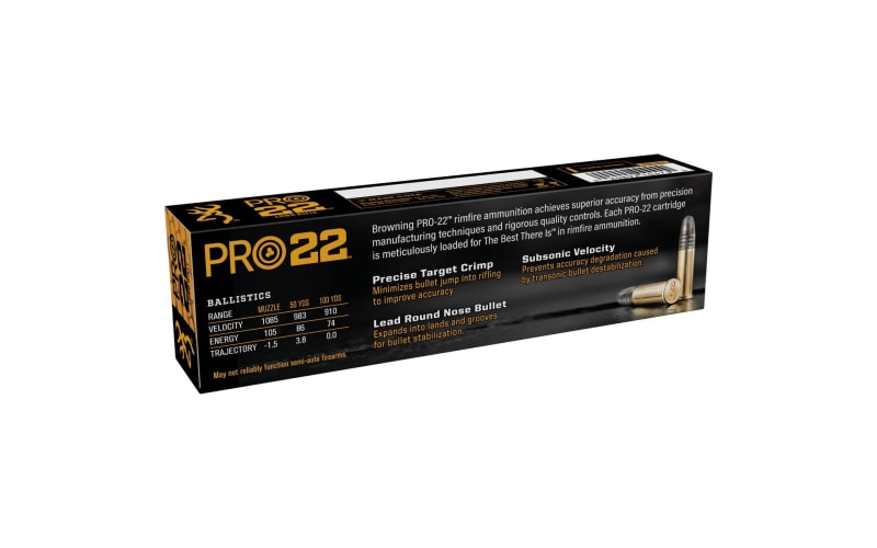 Browning PRO22 Subsonic 22LR 40 Grain Lead Round Nose 100 Rd