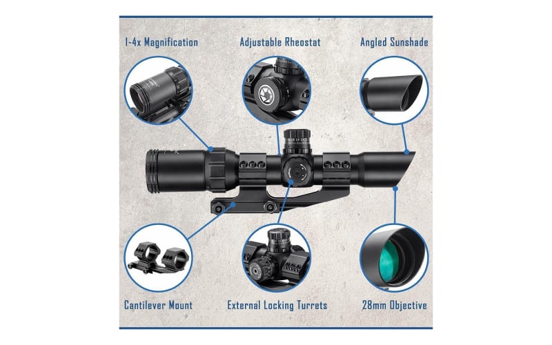 1-4x28mm SWAT-AR IR Mil-Dot Rifle Scope with Cantilever