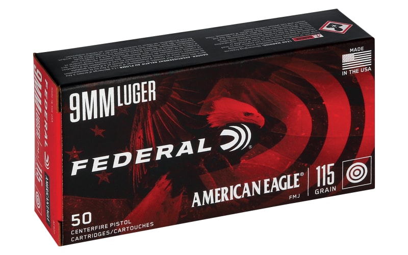 (合法)AMERICAN EAGLE 9mm弾 薬莢 Federal American Eagle 9mm Luger 115 Grain FMJ Centerfire