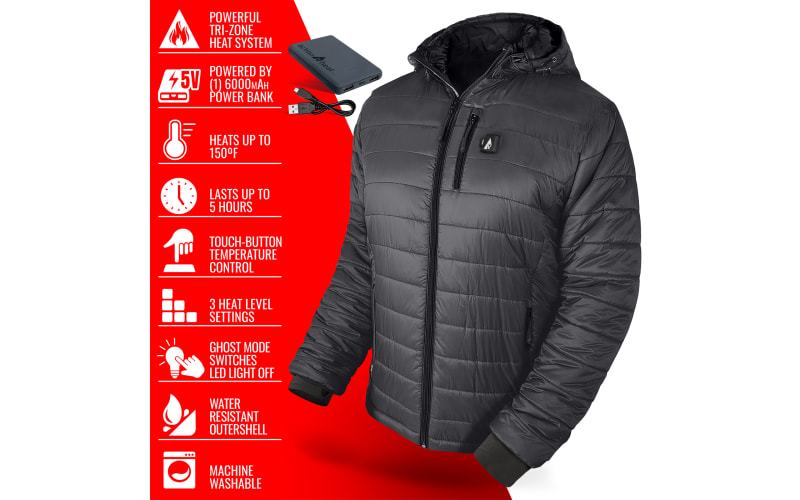 ActionHeat 5V Battery Heated Insulated Puffer Jacket with Hood for