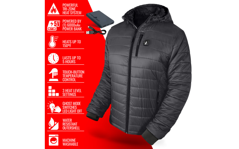 ActionHeat Men's 5V Battery Heated Puffer Jacket W/ Hood 