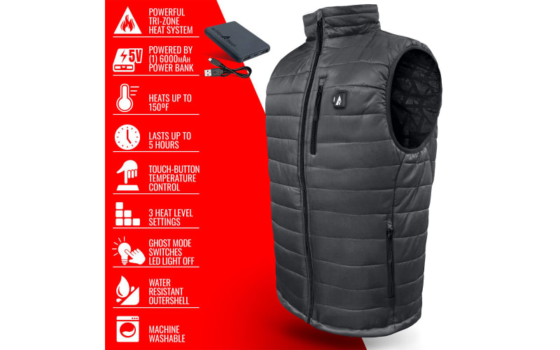 ActionHeat 5V Tri Zone Battery Heated Insulated Puffer Vest for Men Cabela s