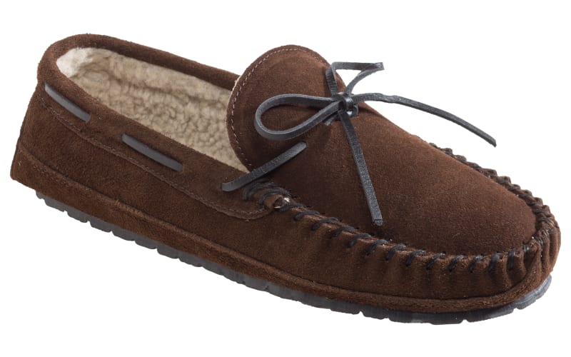 Minnetonka Brown Suede Moccasin Slippers Mens 12 Cozy Sherpa Lined Minnetonka Mens Sheepskin Moose Slipper Choco Size 12  main image 3