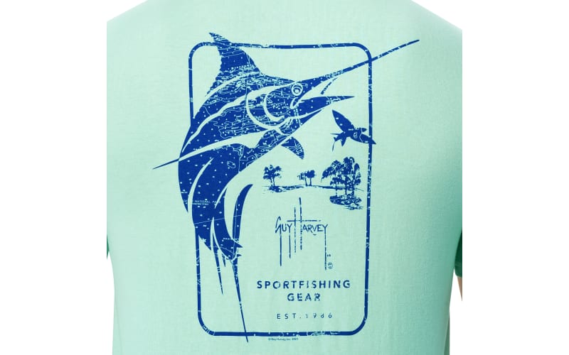 Guy Harvey T-Shirt Mens M Medium Green Marlin Fishing Boat Short Sleeves  Tee