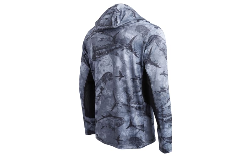 Pelagic Exo-Tech Hooded Gyotaku Long-Sleeve Fishing Shirt for Men