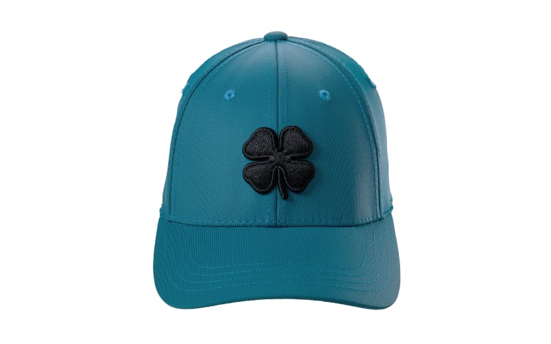 Black Fitted Hat with Blue Leaf