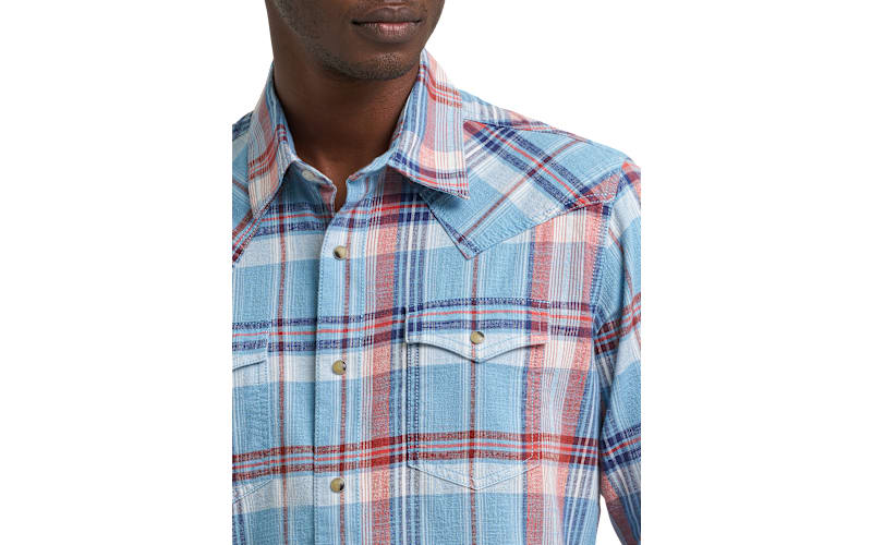 Vintage Homme Wrangler Western Plaid Coton Manches Longues Snap Button Shirt années 1970 - France