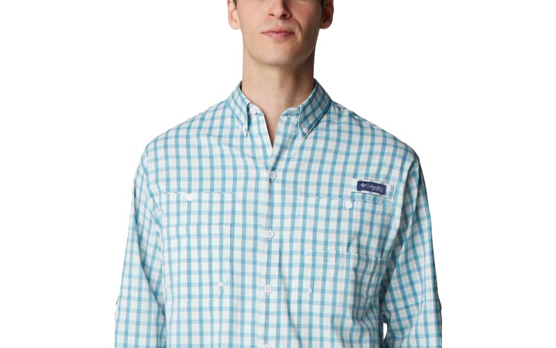 Columbia Fishing Shirt Mens XL Blue Plaid Omni-Shade Long Sleeve, SUN  Protection