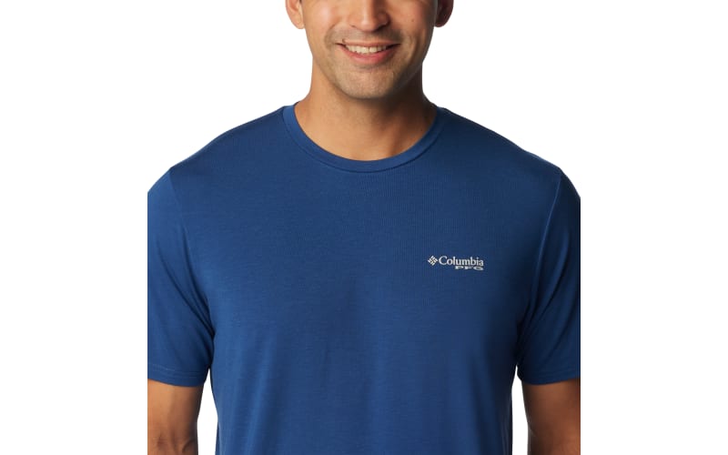 Columbia PFG Small Logo Blue Short Sleeve Double Sided T-Shirt Mens Fishing