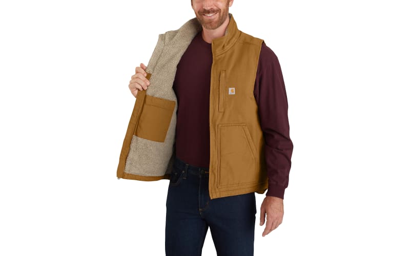 Carhartt Men's Large Dark Brown Washed Duck Sherpa Lined Mock Neck Vest