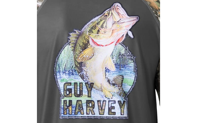 Guy Harvey | Men's Jumping Bass Sun Protection Long Sleeve Shirt, 2XL