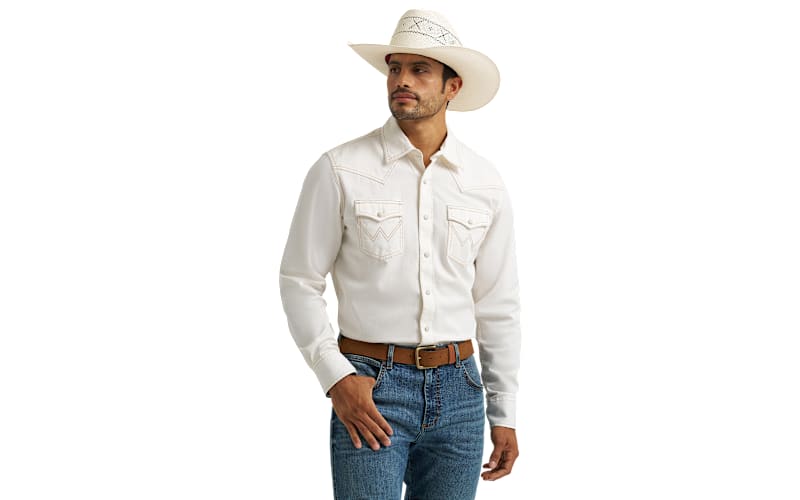 elsa dress disney shop Wrangler® Men's Authentic Cowboy Cut Denim Short Sleeve Snap Front Wor –  Solano's Boot & Western Wear main image 1