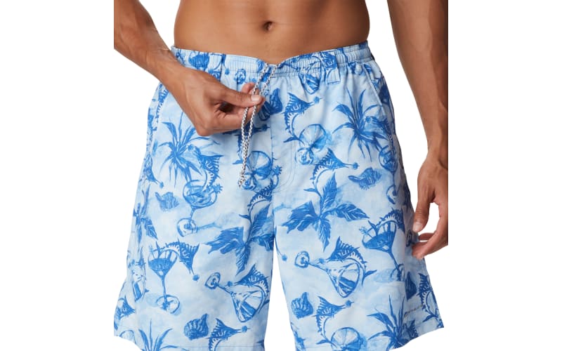 Mens Columbia PFG Super Backcast Swim Trunks in Swordfish Wave Print