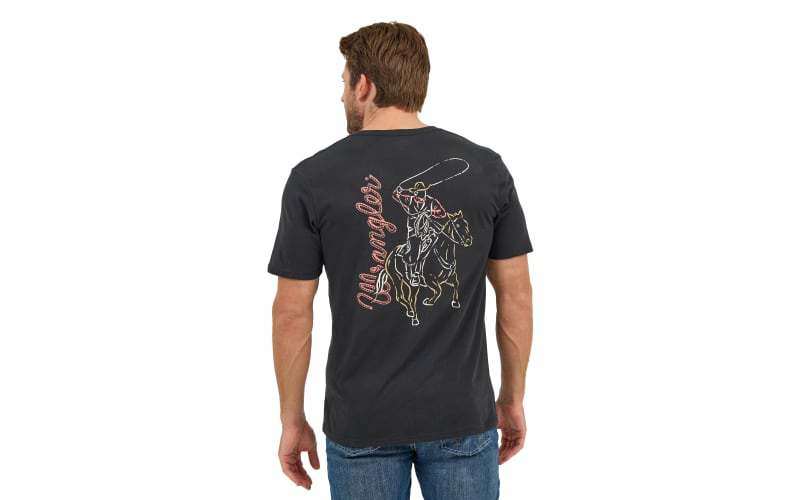 ◆Wrangler◆ Standard Cowboy Club Short Sleeve T-Shirt Charc Wrangler Line-Drawn Cowboy Short-Sleeve T-Shirt for Men