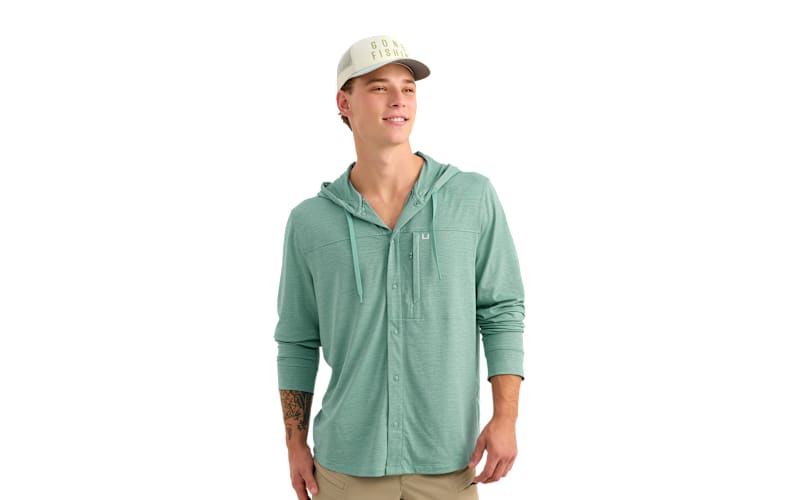 Huk Watershed Hooded Long-Sleeve Shirt - Mineral Blue Heather - M