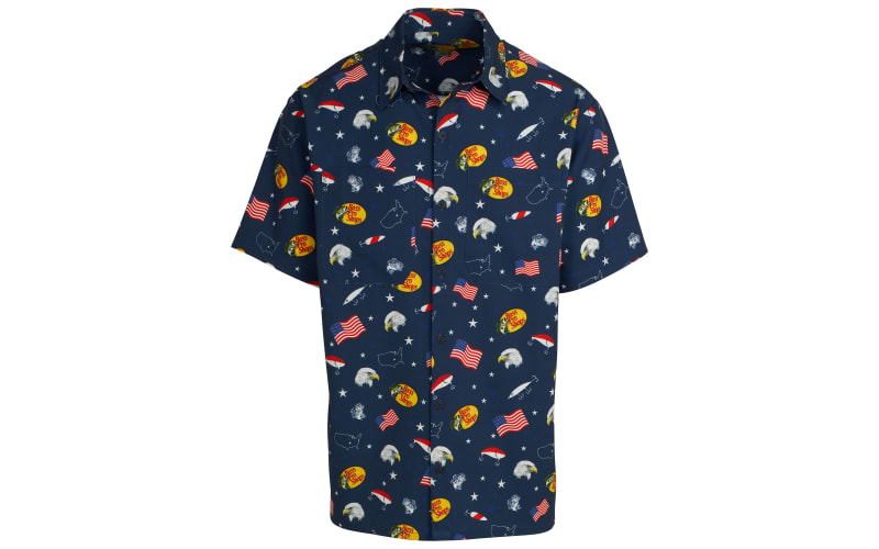 bass dress shirts Bass Pro Shops Americana Woven Short-Sleeve Button-Down Shirt for Men -  Navy