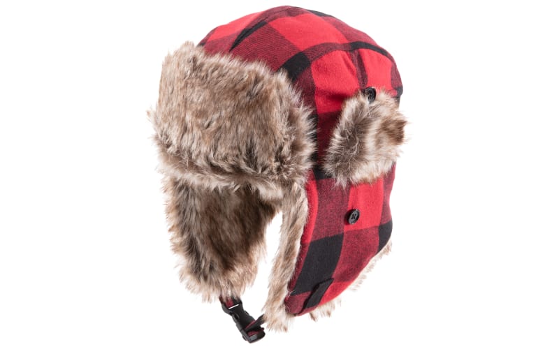 Red and Black Check Fur Hat
