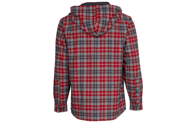 Redhead Hooded Jersey-Lined Flannel Long-Sleeve Shirt for Men - Red Gray Plaid - S