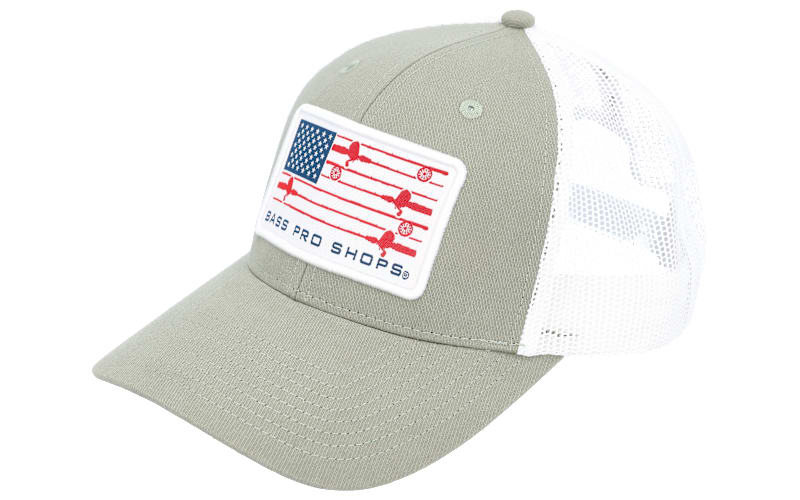 american flag fishing pole hat Bass Pro Shops Fishing Rod Flag Mesh-Back Snapback Cap