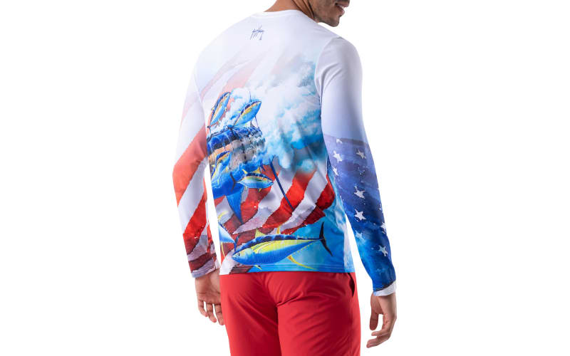 Guy Harvey Flag Flow Sun-Protection Performance Long-Sleeve Shirt for Men - Surf The Web - 2XL