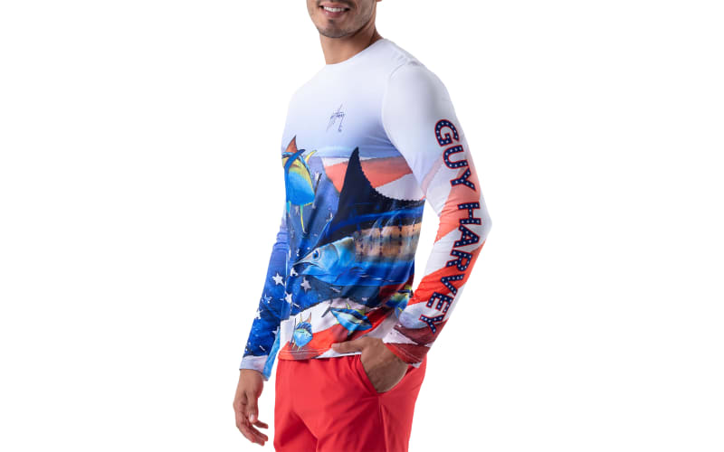 Guy Harvey Flag Flow Sun-Protection Performance Long-Sleeve Shirt for Men - Surf The Web - 2XL