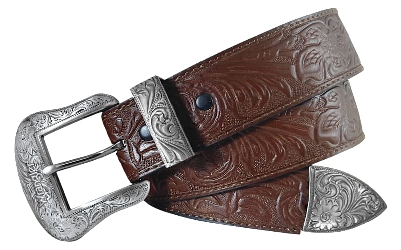 Wrangler Floral Embossed Stitched Leather Western Belt  display picture 3