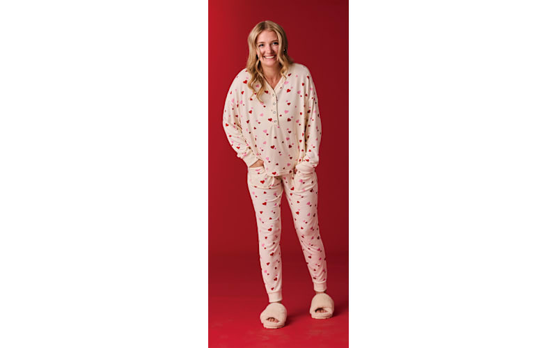 Natural Reflections Heart Print Long-Sleeve Henley Sleep Shirt