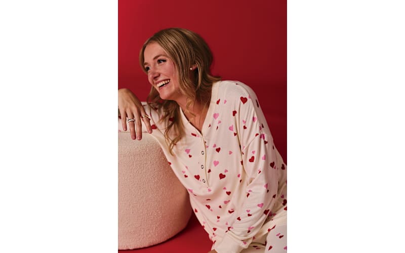 Natural Reflections Heart Print Long-Sleeve Henley Sleep Shirt