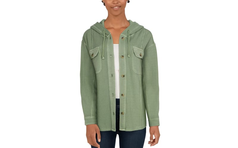 Natural Reflections Waffle Hooded Shirt Jacket for Ladies