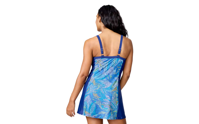 Free Country Women's Swim Dress with Built-in Biker Short - Marine